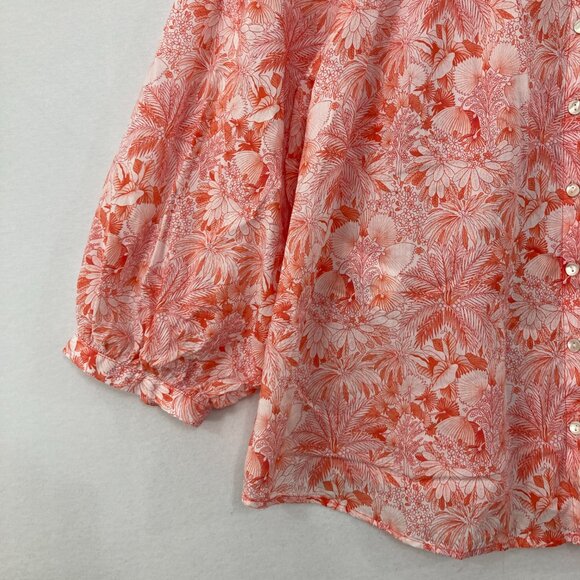 Tommy Bahama Large Red White Floral Puff Sleeve Button Down Blouse Feminine - Picture 5 of 11